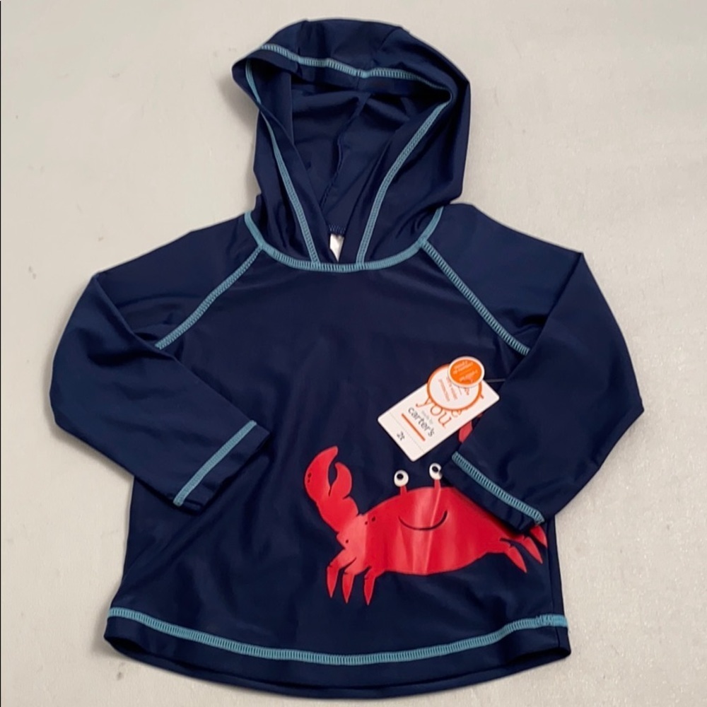 Carter’s navy blue hooded crab rash guard 2T
